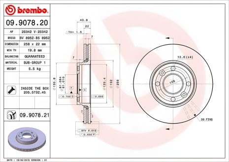 Пара передних тормозных дисков Brembo для RENAULT (09.9078.20)