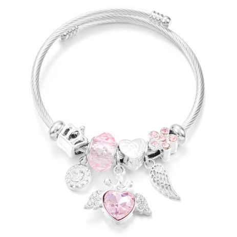 Браслет в стилі пандора Pandora ангельські крила рожеві кристали Браслет в стилі пандора Pandora ангельські крила рожеві кристали