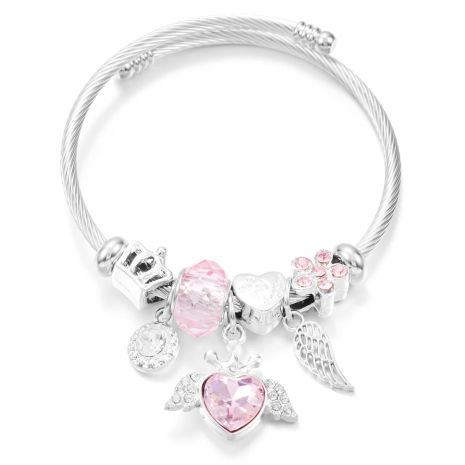 Браслет в стиле пандора Pandora ангельские крылья розовые кристаллы