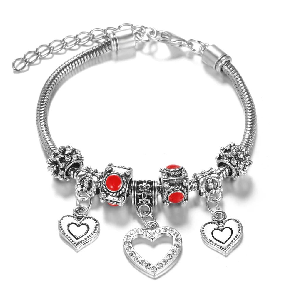 Браслет в стилі пандора Pandora з серцем в червоному кольорі Браслет в стилі пандора Pandora з серцем в червоному кольорі