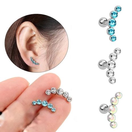 Сережки на хрящ Helix Козелок білі кристали сережки-гвоздики з кристалами 1шт