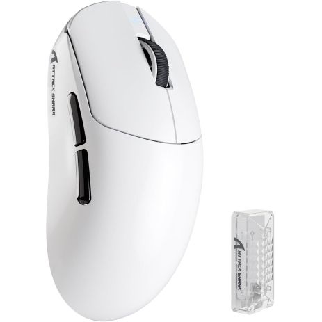 Беспроводная атака мыши атаки x8 Pro Paw 3395Pro Датчик, 40K DPI, 8K 2,4 г/USB-C с кабелем/Bluetooth White