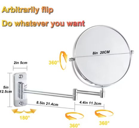 Настенное увеличительное зеркало для макияжа 8 дюймов, 1X/10X поворот на 360°