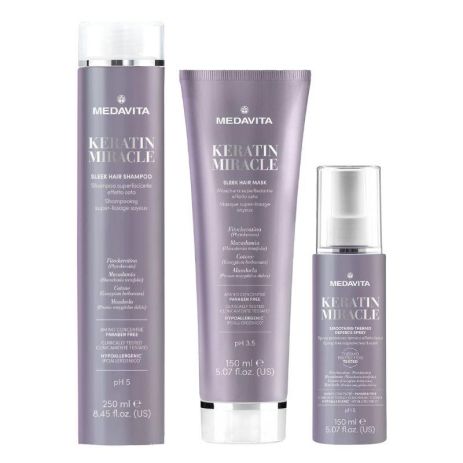 Набор Medavita Keratin Miracle Sleek Hair TRIO шампунь, маска, спрей для пушистых и непослушных волос 250/150/150 мл