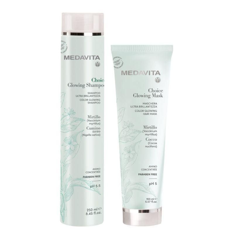 Набор Medavita Choice Glowing DUO шампунь и маска для увлажнения и блеска окрашенных волос 250/150 мл Набор Medavita Choice Glowing DUO шампунь и маска для увлажнения и блеска окрашенных волос 250/150 мл