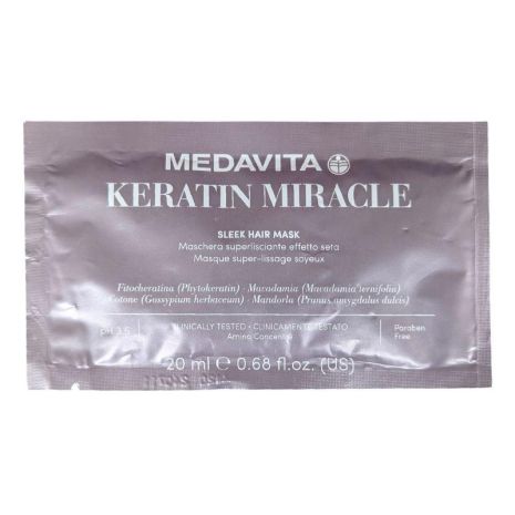 Разглаживающая маска Medavita Keratin Miracle Sleek Hair Mask для пушистых и непослушных волос, пробник саше 20 мл