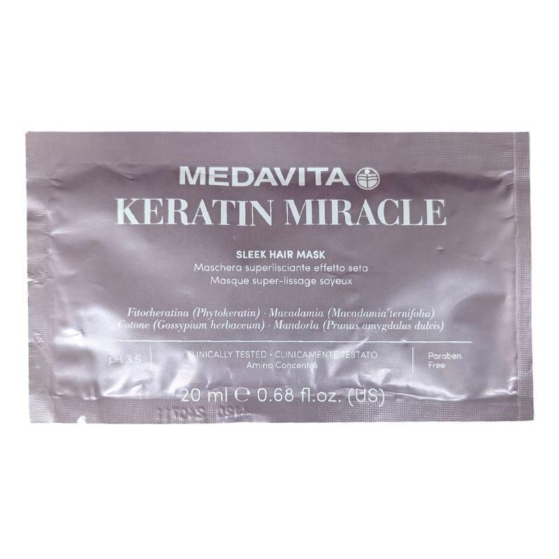 Разглаживающая маска Medavita Keratin Miracle Sleek Hair Mask для пушистых и непослушных волос, пробник саше 20 мл Разглаживающая маска Medavita Keratin Miracle Sleek Hair Mask для пушистых и непослушных волос, пробник саше 20 мл