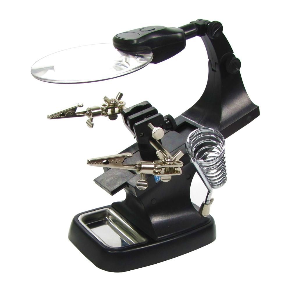 Держатель плат Aida TH-7023 с линзой, подсветкой и подставкой под паяльник Держатель плат Aida TH-7023 с линзой, подсветкой и подставкой под паяльник