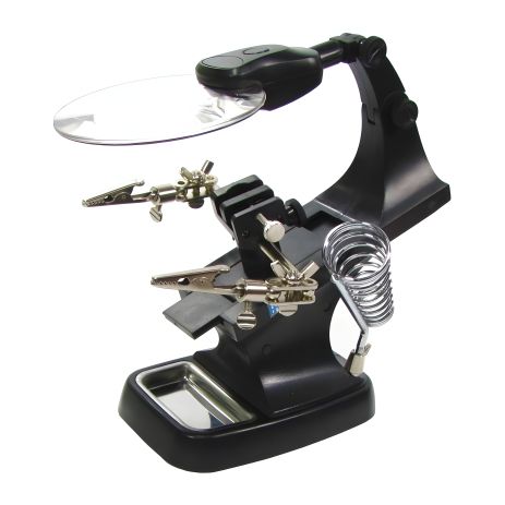 Тримач плат Aida TH-7023, з лінзою, підсвічуванням та підставкою для паяльника