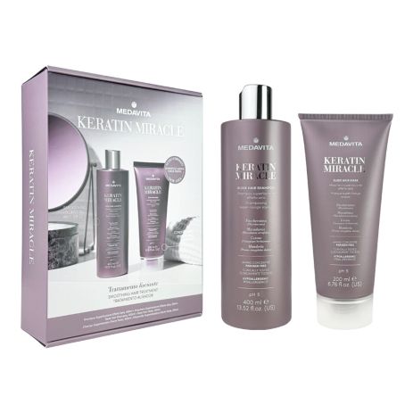 Подарунковий набір Medavita Keratin Miracle шампунь і маска для розгладження неслухняного та пухнастого волосся 400/200 мл