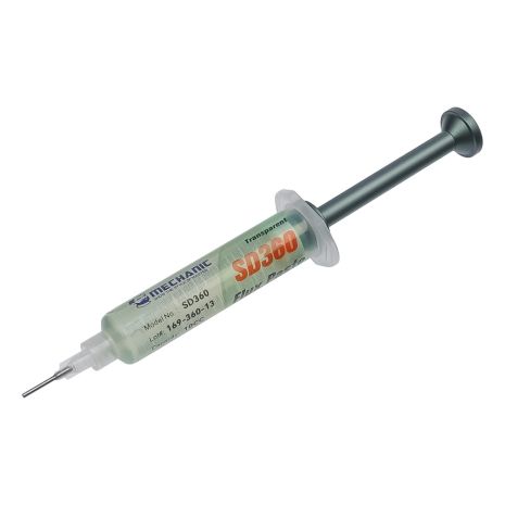 Флюс-паста Mechanic SD360 10мл в шприце с алюминиевым толкателем P08, безотмывочная, слабоактивная