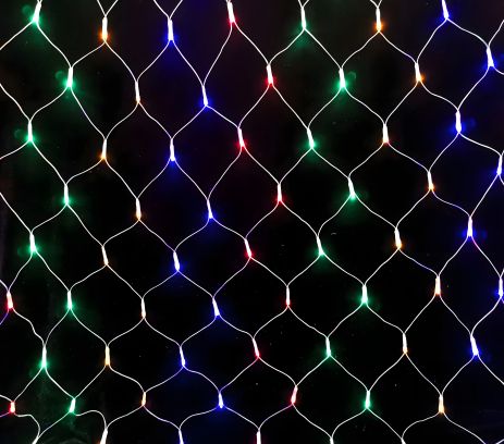 Новорічна гірлянда-сітка LED VALESO, 160 RGB, 1.2x1.5 м, 8 режимів, зелений провід, LKS5048