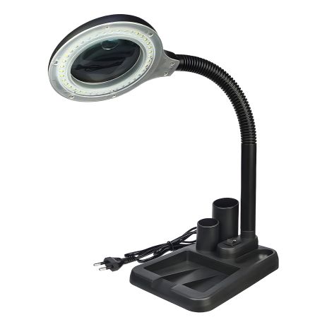 Двойная лупа на гибкой ноге с подставкой и LED-подсветкой 220V (90 мм, 3x; 20мм, 5x)