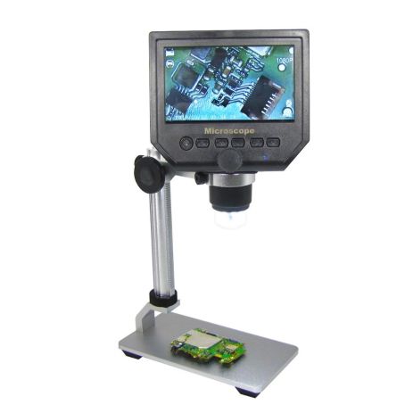 Цифровий мікроскоп з монітором 4.3" та штативом G600+ (запис відео та фото на microSD (16gb class 10), фокус 20-120 мм, кратність збільшення 600X)