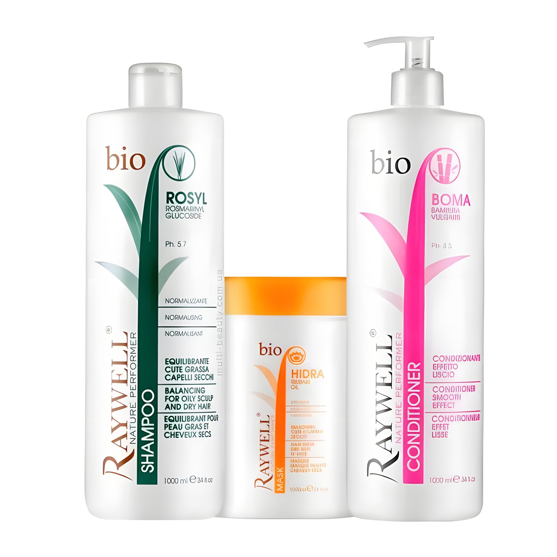 Набір для жирної шкіри голови та сухого волосся Raywell Bio: шампунь ROSYL, маска Hidra, кондиціонер Boma, 3×500 г (розлив) Набір для жирної шкіри голови та сухого волосся Raywell Bio: шампунь ROSYL, маска Hidra, кондиціонер Boma, 3×500 г (розлив)