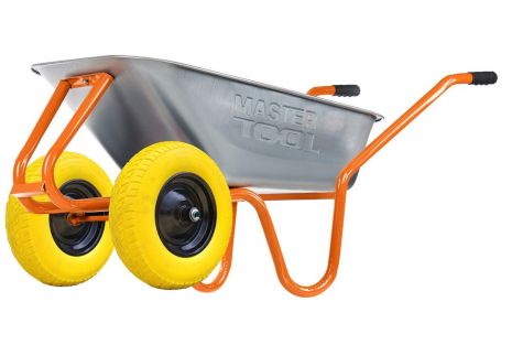 Тачка садово-строительная REINFORCED D-22 двухколесная 100 л/230 кг колесо полиуретановое PU 4.0х8 Ø 40 см подшипник MASTERTOOL 79-9821