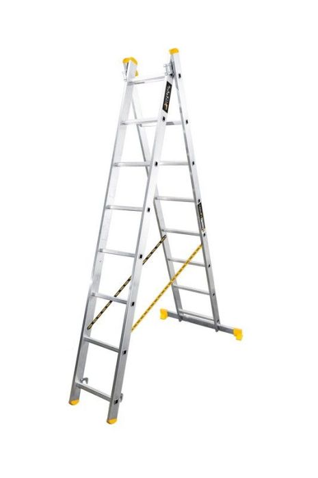 Лестница алюминиевая двухсекционная комбинированная 2х8 ступеней h=3980 мм max 150 кг MASTERTOOL 79-1408