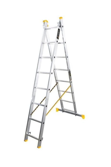 Лестница алюминиевая двухсекционная комбинированная 2х8 ступеней h=3980 мм max 150 кг MASTERTOOL 79-1408