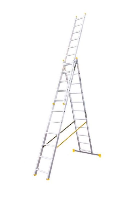 Лестница алюминиевая трехсекционная комбинированная 3х11 ступеней h=7250 мм max 150 кг MASTERTOOL 79-1311