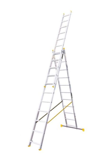 Лестница алюминиевая трехсекционная комбинированная 3х11 ступеней h=7250 мм max 150 кг MASTERTOOL 79-1311