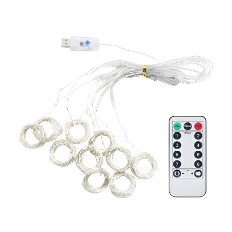 Гирлянда светодиодная USB штора, медная нить, теплый белый, 4x3 м, БЕЗ КРЮЧКОВ, 8 режимов, с пультом