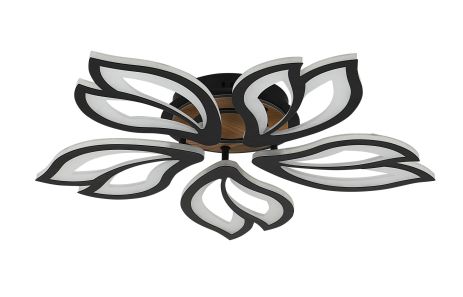 Люстра потолочная светодиодная VALESO 3309/5 диммируемая черный + дерево 8000Lm