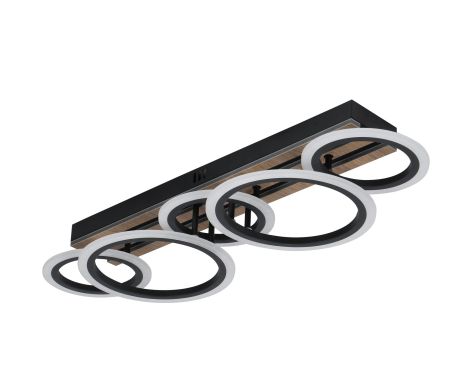 Люстра потолочная светодиодная VALESO 3300/3+2 черный + дерево 86W трехрежимная