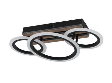 Люстра потолочная светодиодная VALESO 3300/2+1 черный + дерево 50W трехрежимная