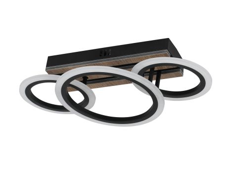 Люстра стельова світлодіодна VALESO 3300/2+1 чорний + дерево 50W трирежимна