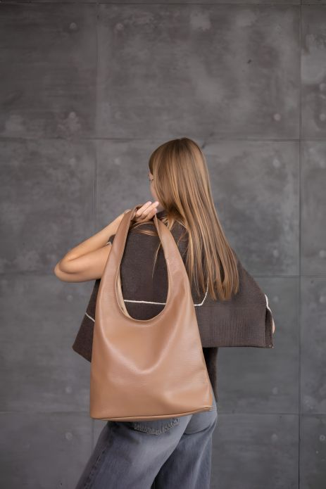 Жіноча сумка-шопер з натуральної шкіри флотар SKILL капучино, SW150-3