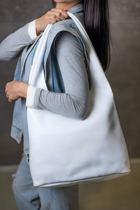 Жіноча сумка-шопер з натуральної шкіри флотар SKILL білий, SW150-4
