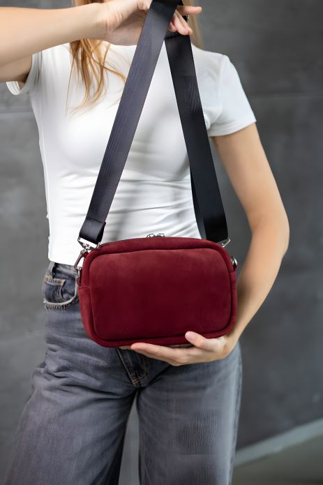 Жіноча сумка крос-боді з натуральної замші SKILL бургунді, SW110-7