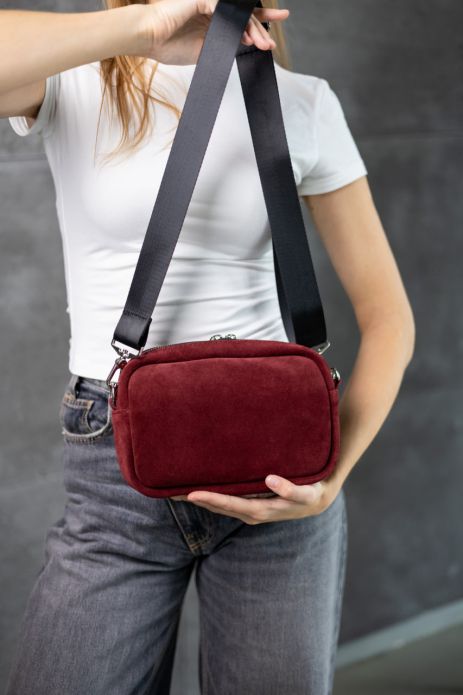 Жіноча сумка крос-боді з натуральної замші SKILL бургунді