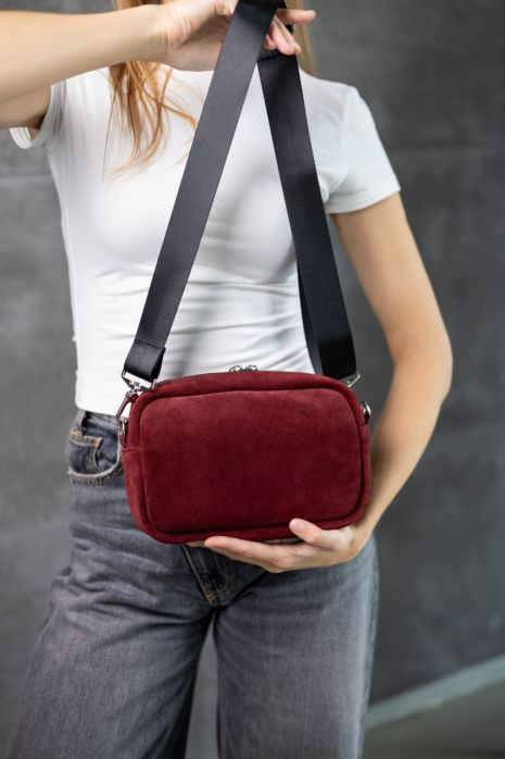 Жіноча сумка крос-боді з натуральної замші SKILL бургунді