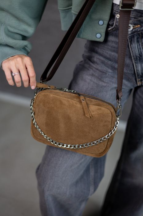 Жіноча сумка крос-боді з натуральної замші SKILL капучино