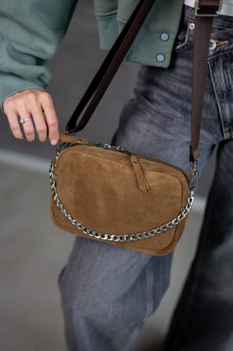 Жіноча сумка крос-боді з натуральної замші SKILL капучино