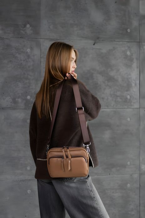 Жіноча сумка крос-боді з натуральної шкіри флотар SKILL капучино, SW120-3