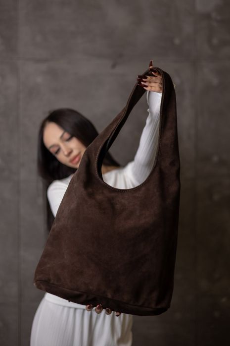 Жіноча сумка-шопер з натуральної замші шоколад