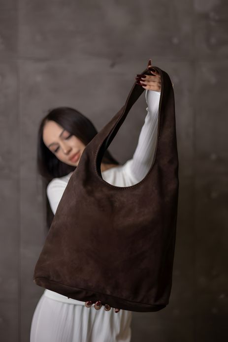 Жіночий шопер із натуральної замші шоколадного кольору, SW160-2