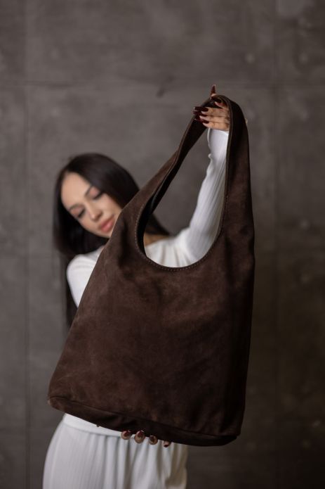 Жіноча сумка-шопер з натуральної замші шоколад