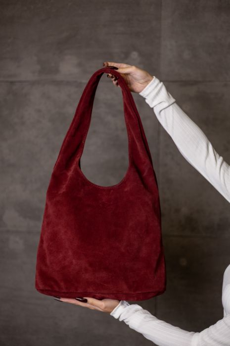 Жіноча сумка-шопер з натуральної замші бургунді