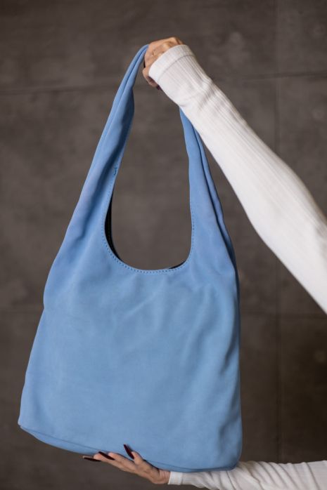 Жіноча сумка-шопер з натуральної замші блакитний