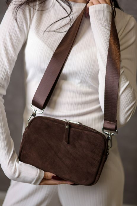 Жіноча сумка крос-боді з натуральної замші SKILL шоколад