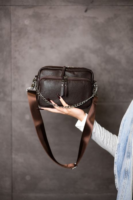 Жіноча сумка крос-боді з натуральної шкіри флотар SKILL шоколад