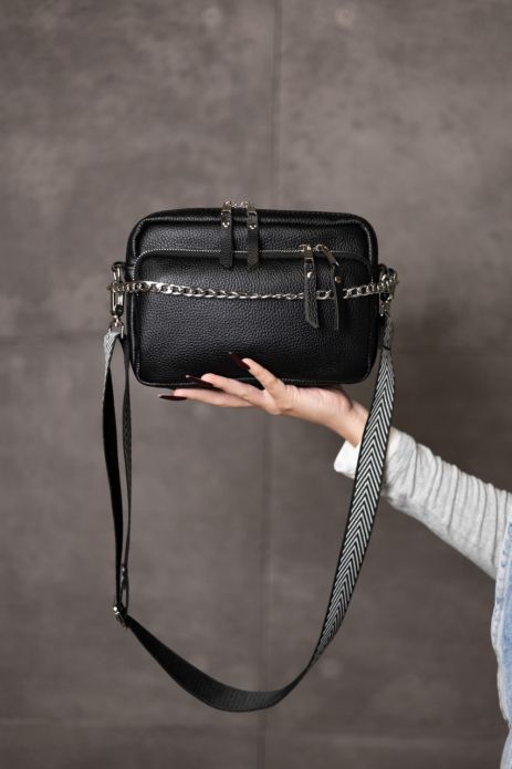 Жіноча сумка крос-боді з натуральної шкіри флотар SKILL чорний