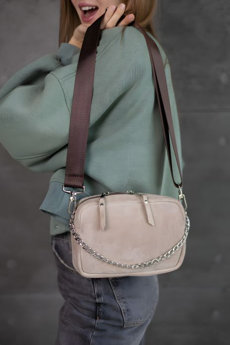 Жіноча сумка крос-боді зі справжньої замші SKILL бежева Жіноча сумка крос-боді зі справжньої замші SKILL бежева