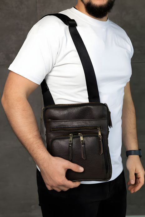 Чоловіча сумка через плече SKILL, шкіряна, чорна