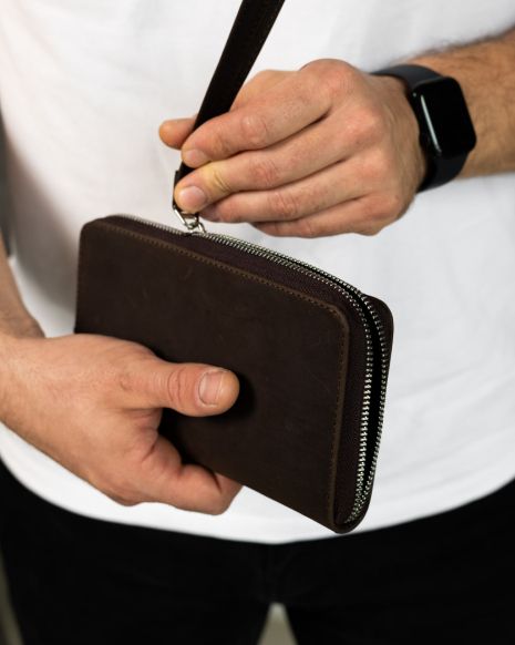 Кожаный клатч-кошелек из натуральной кожи Crazy Horse, коричневый