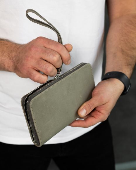 Шкіряний клатч-гаманець із натуральної шкіри Crazy Horse сірий