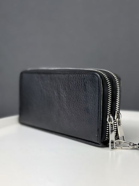 Чоловічий клатч-гаманець із зернистої натуральної шкіри, чорний Чоловічий клатч-гаманець із зернистої натуральної шкіри, чорний